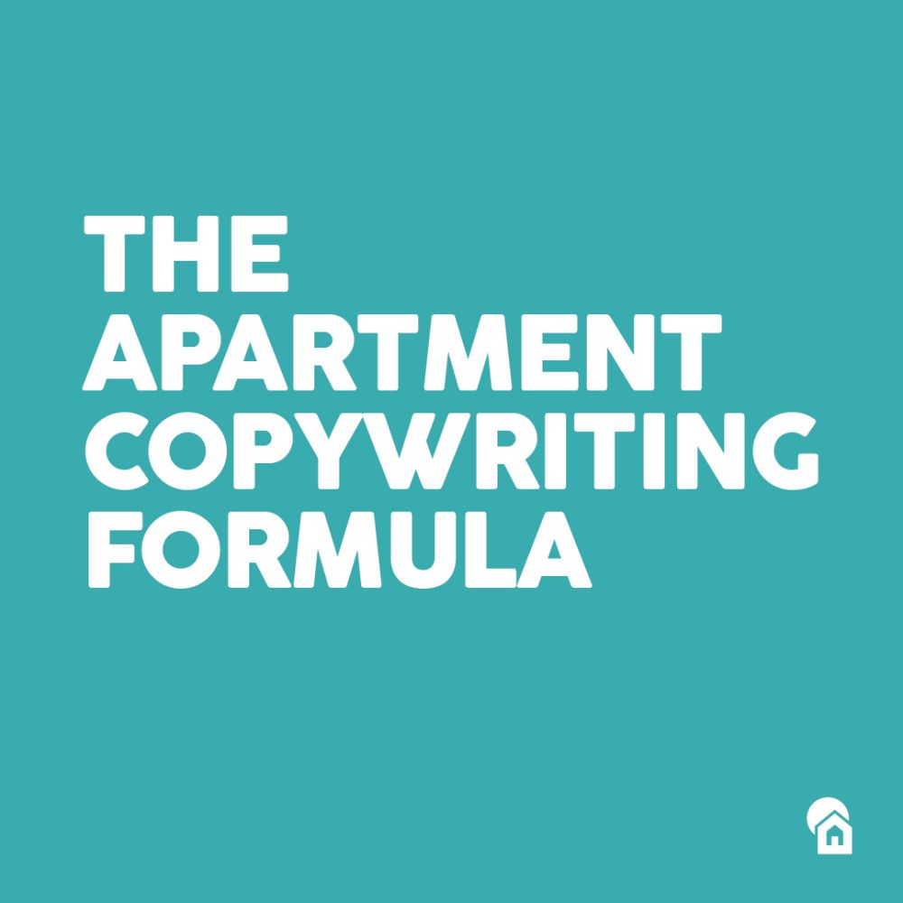 The Apartment Copywriting Formula in bold white typography on a teal background from Zipcode Creative.