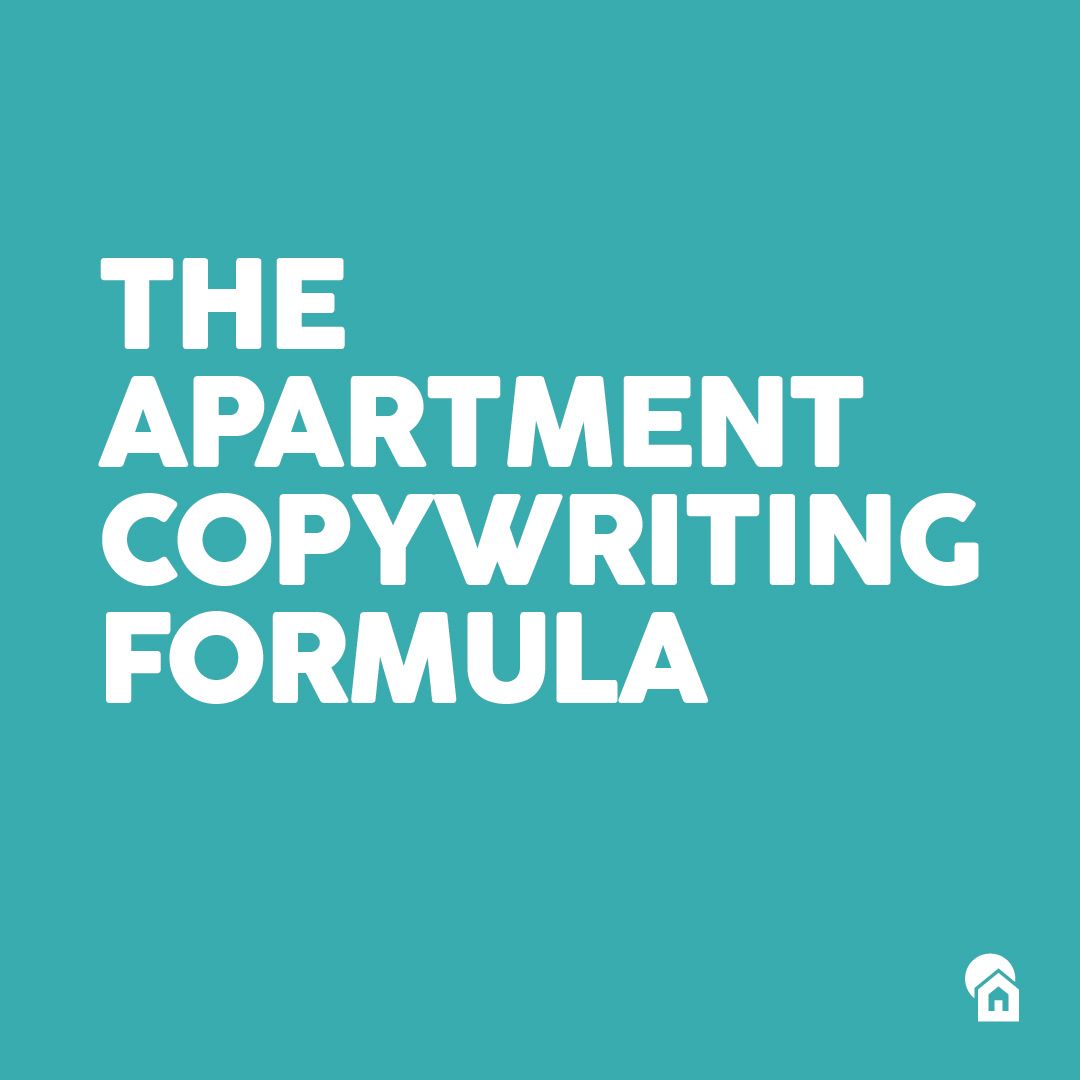 The Apartment Copywriting Formula in bold white typography on a teal background from Zipcode Creative.