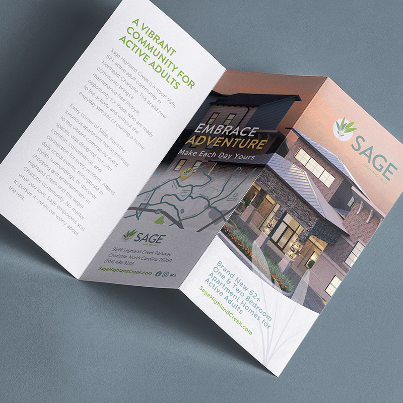 trifold apartment marketing brochure