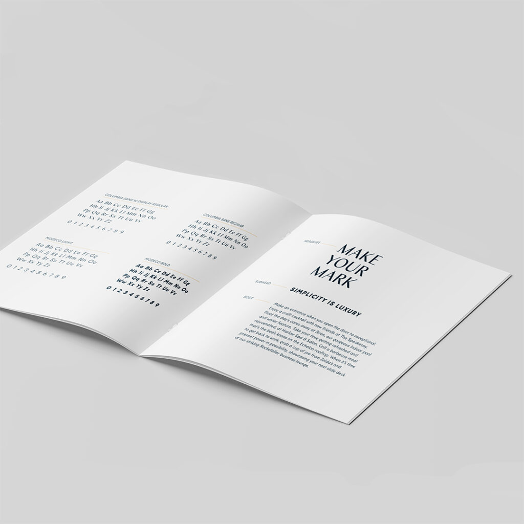 Multifamily marketing collateral showing creative typography and visual hierarchy examples