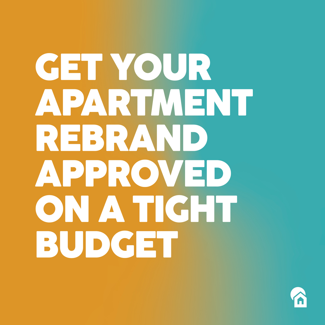 Get Your Apartment Rebrand Approved on a Tight Budget' in bold white type on an orange-to-teal gradient, with the Zipcode Creative house mark.