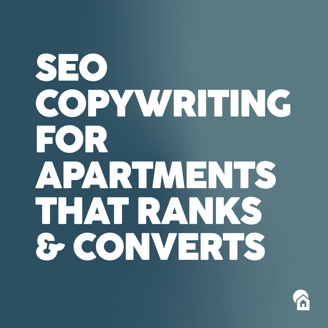 Bold white text reading "SEO copywriting for apartments that ranks and converts" on a slate blue background with the Zipcode Creative logo.